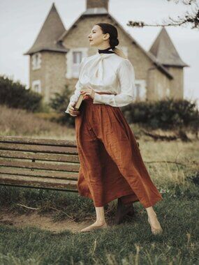 Girdle Burnt Red Orange Maxi Linen Skirt Linennaive